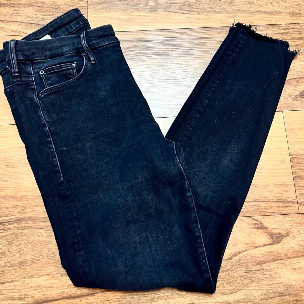 Mother Black Denim Raw Hem Skinny Jeans Size 29